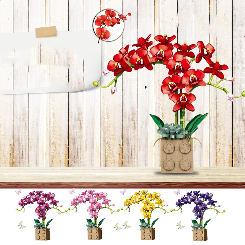 Women's Day Gifts Valentine's Day Gift Compatible With Le-go Rose Building Block Flower Ornaments G5010 Building Block Butterfly Orchid Bonsai Bouquet Mother's Day Gifts for MoM3