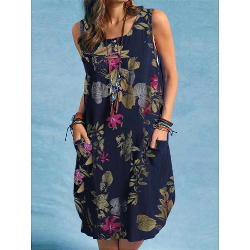 Women's Midi Dress Casual Dress Tank Dress Summer Dress Streetwear Vacation Street Regular Fit Floral Sleeveless Strap Red Navy Blue Orange Summer3