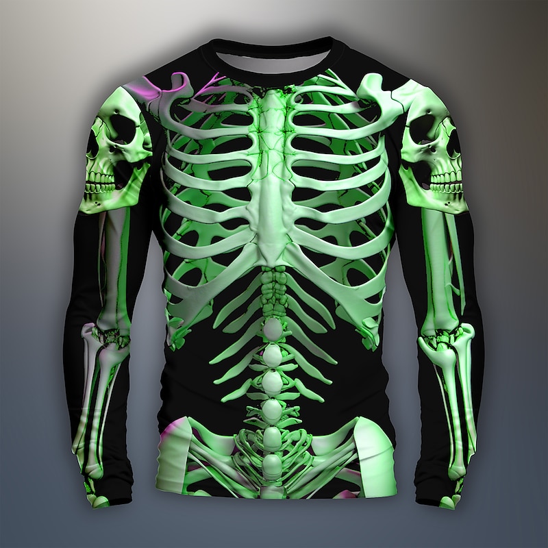 Halloween Day of the Dead Skull Men's Graphic Skull Skeleton T Shirts Long Sleeve T shirt 3D Print Crew Neck Shirt Daily Designer Outdoor Party Holiday Spring Fall Clothing Apparel3