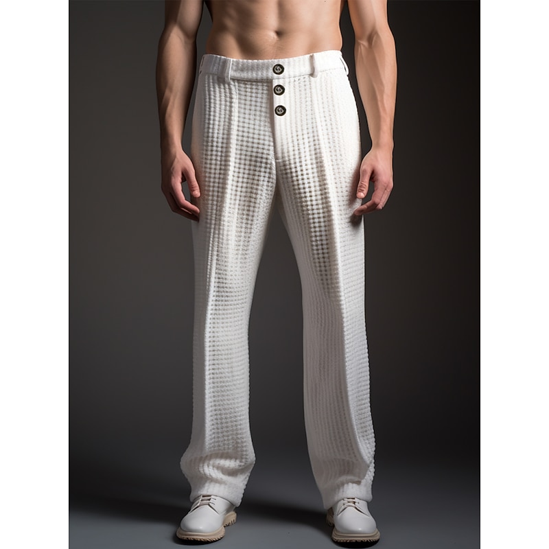 Men's Dress Pants Trousers Slacks Suit Pants Waffle Pants Buttons Front Pocket Straight Leg Plain Comfort Business Daily Holiday Fashion Chic & Modern Black White