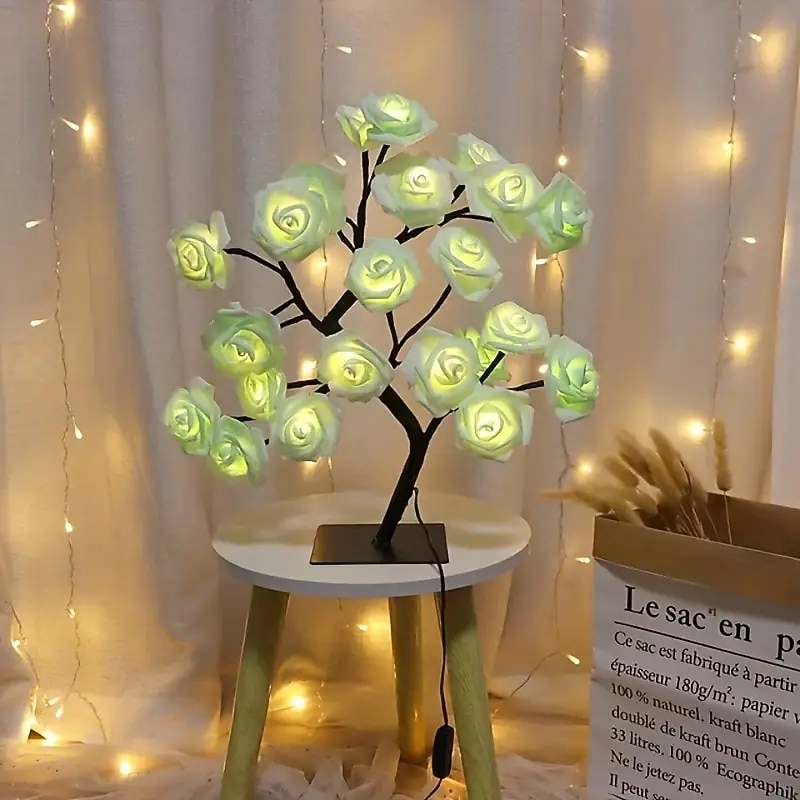 Valentine's Day Rose Flower Tree Lamp 24 Heads Rose Table Light USB Plug Lamp For Wedding Party Decoration Night Lights4