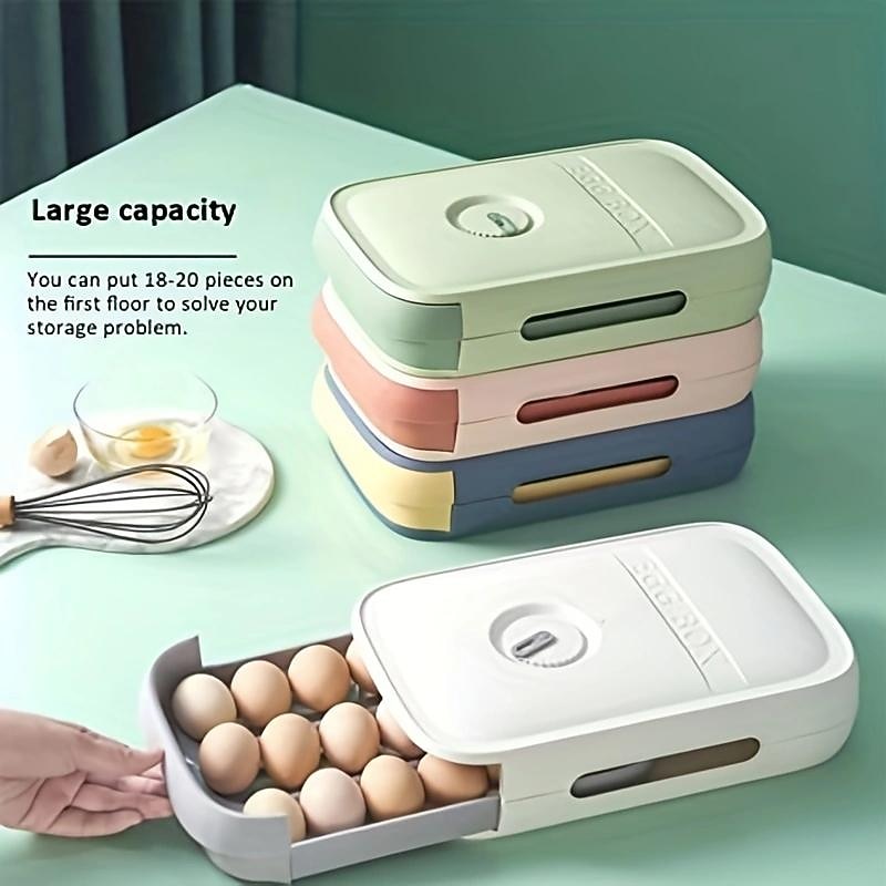 Plastic Stackable Egg Holder Storage Box, Drawer Rolling Refrigerator Eggs Organizer, Space Saver Container, Fresh-keeping Egg Tray, Kitchen Accessories