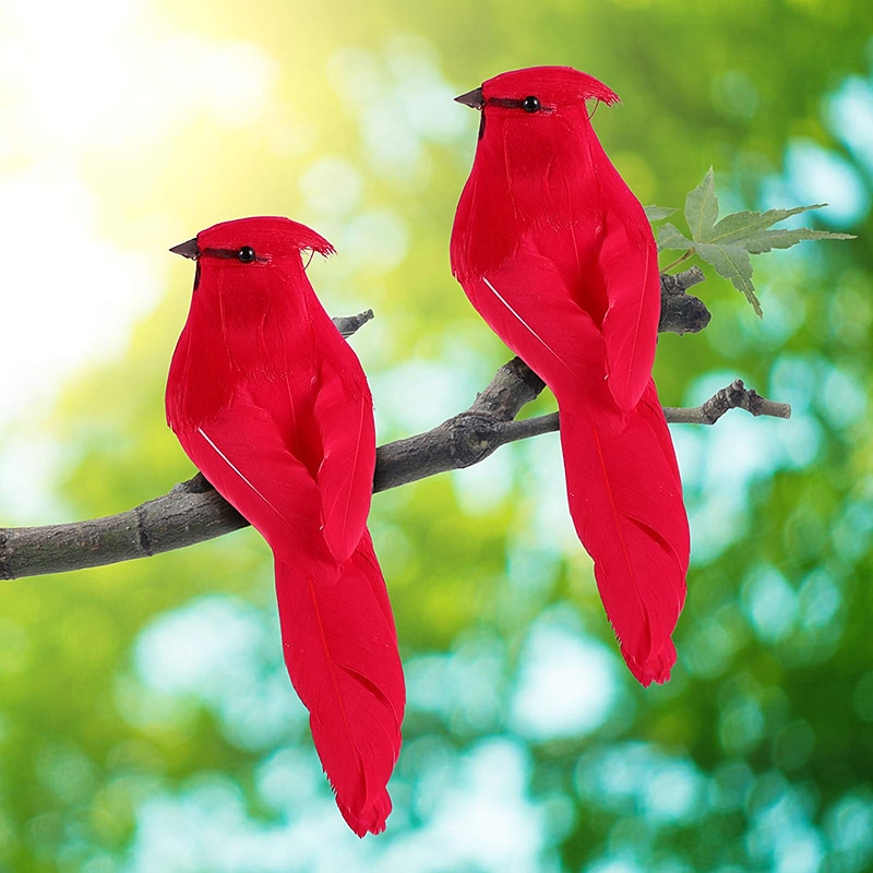 2Pcs Artificial Red Cardinal Birds with Clip Simulated Christmas Feathered Birds Foam Bird Adornment for Tree Ornament Birds Crafts Tree Home Outdoor Decorations3