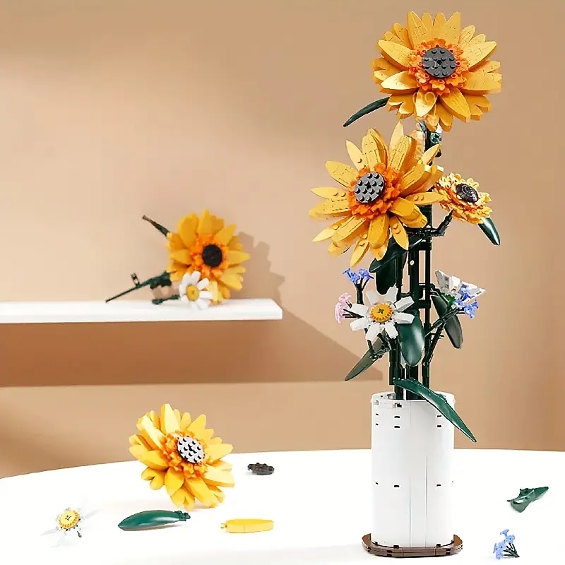 Women's Day Gifts 821pcs Sunflower Bouquet Puzzle Model Building Blocks Gifts For Girls  for her Mother's Day Gifts for MoM4