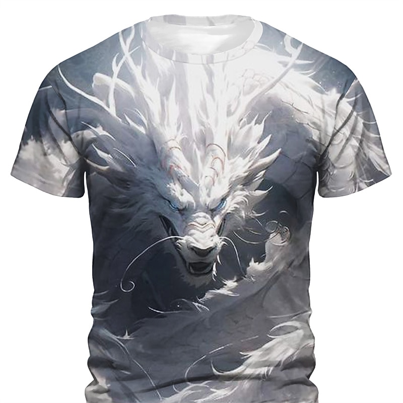 Men's Graphic Animal Dragon T Shirt Short Sleeve T shirt 3D Print Crew Neck Shirt Daily Designer Retro Vintage Sports Outdoor Holiday Going out Purple Khaki Gray Spring & Summer Clothing Apparel S M2