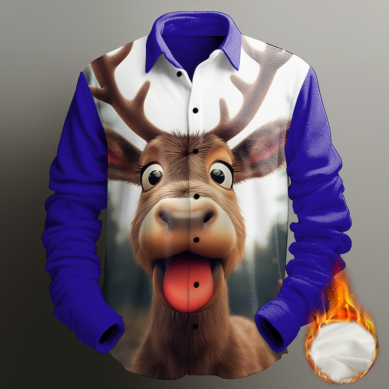 Christmas Men's Christmas animal Printed Shirts Casual Daily Wear Vacation Going out Fall & Winter Turndown Long Sleeve Dark Red, Red, Royal Blue S, M, L Shirt2
