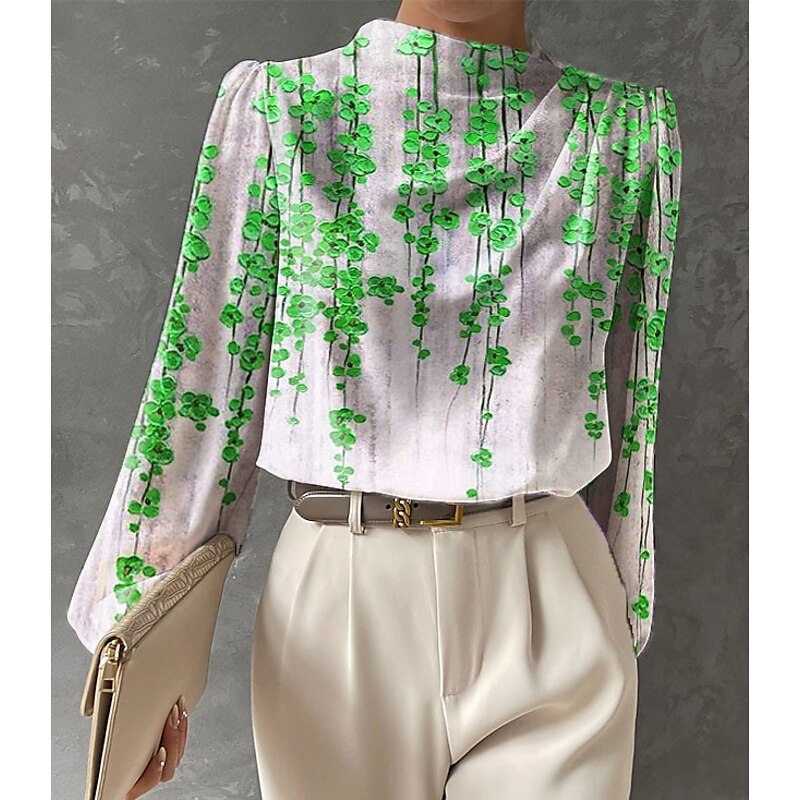 Women's Blouse Long Sleeve Fashion Floral Print Regular Tops Round Neck Work Yellow Red Blue Green Spring &  Fall3