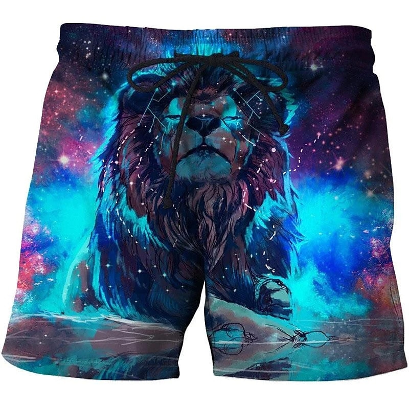 Men's Lion Swim Trunks Swim Shorts Board Shorts Mid Waist Hawaiian Casual Holiday Beach Drawstring with Mesh lining Elastic Waist Designer Clothing Apparel2