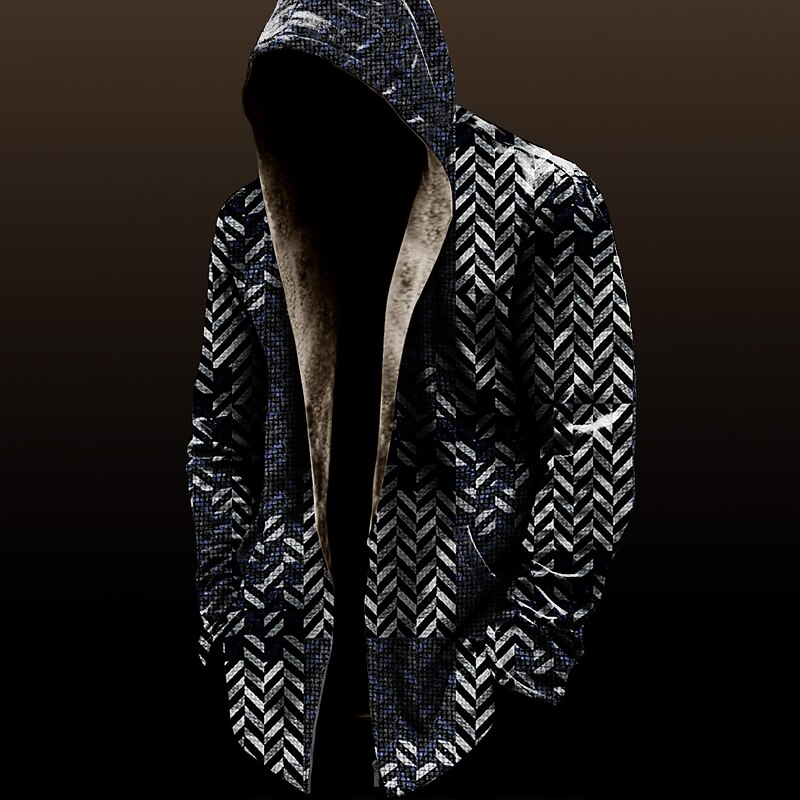 Men's Color Block Plaid / Check Winter Coat Fleece Jacket Coat Thermal Warm Vintage Daily Wear Going out Pocket Print Fall & Winter Hooded Long Sleeve Black Wine Red3