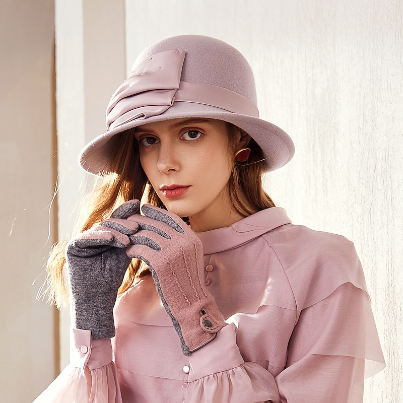 Hats 100% Wool Bowler / Cloche Hat Bucket Hat Wedding Holiday Elegant Wedding With Beading Splicing Headpiece Headwear2