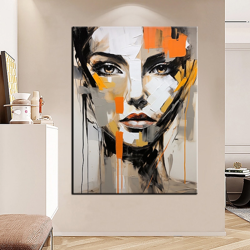 100% Large Hand Painted Wall Art Figure Abstract Textured Painting Woman Painting Orange Texture Painting Woman Abstract Painting Textured Wall Art Home Decoration Decor ready to hang or canvas