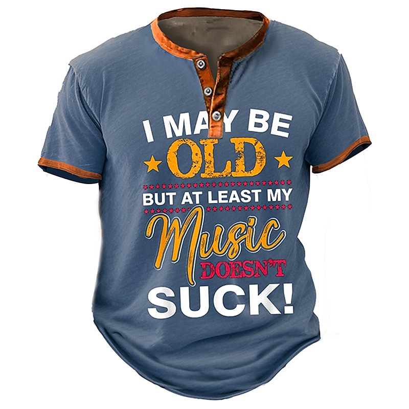 Men's Graphic Letter T shirt Henley Shirt Short Sleeve 3D Print Fashion Retro Vintage Classic Sports Outdoor Holiday Going out Spring & Summer Blue Green Henley Henley T-Shirt