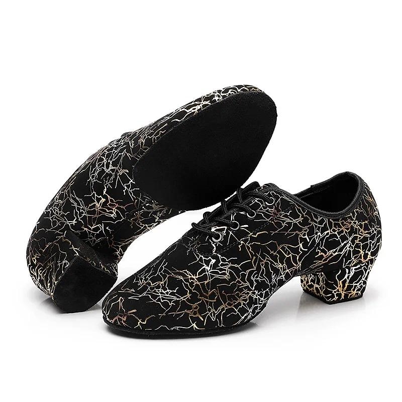 Women's Sparkling Ballroom Dance Shoes with Lace-Up Design and Soft Suede Sole – Comfortable Low Heel Latin Salsa Shoes for Dance Competitions and Parties