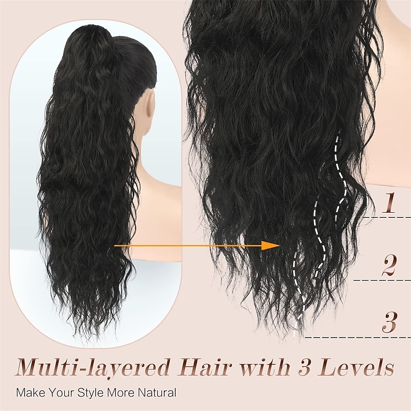 Long Curly Wavy Drawstring Ponytail Extensions Clip in Wavy Synthetic Hairpieces Drawstring Ponytails Hair Piece Pony Tail Extension for Women Ash Blonde 26 inch4