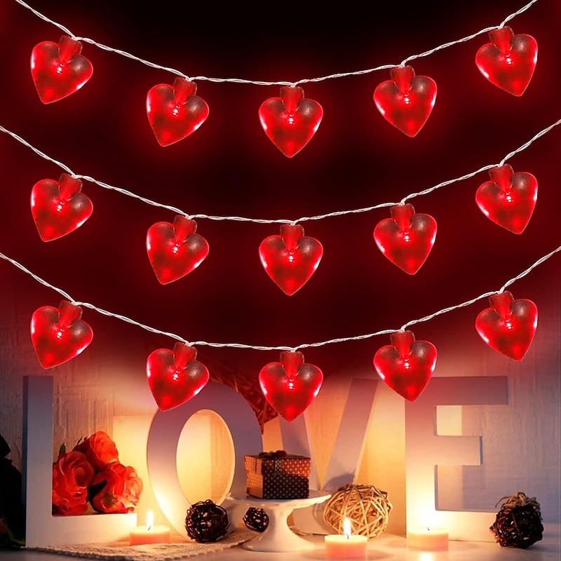 3M 20LED Valentine's Day Heart Fairy Lights with Remote Control, 8 Modes String Lights for Christmas Wedding Party Decoration2