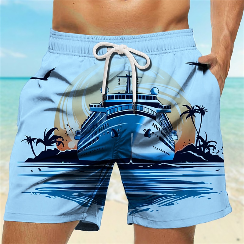 Men's Coconut Tree Swim Shorts Board Shorts Swimming Trunks Mid Waist Hawaiian Casual Holiday Beach Drawstring with Mesh lining Elastic Waist Designer Clothing Apparel2