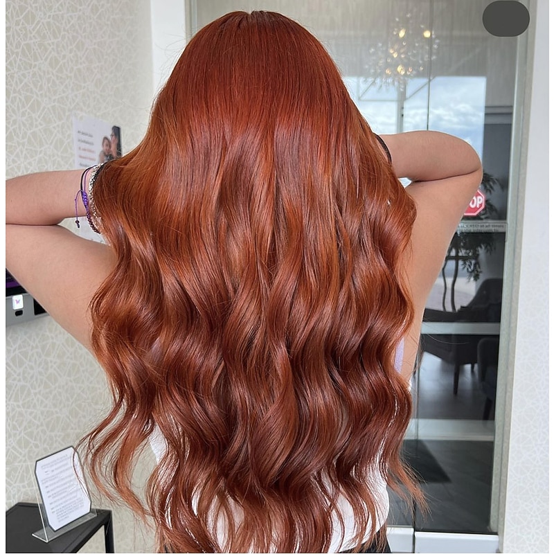 Remy Human Hair 13x4 Lace Front Wig Free Part Brazilian Hair Body Wave Orange Wig 150% Density with Baby Hair  Pre-Plucked For wigs for black women Long Human Hair Lace Wig3