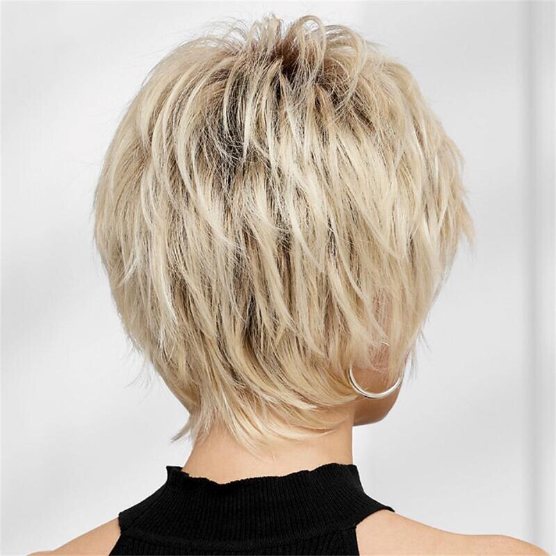 Synthetic Wig Straight Pixie Cut Machine Made Wig Short A1 Synthetic Hair Women's Soft Fashion Easy to Carry Blonde2