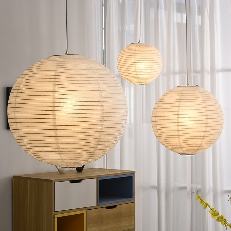 White Round Rice Paper Lantern Pendant Light, Paper Lamps Paper Lights, Easy to Assemble,Fixtures 11.02