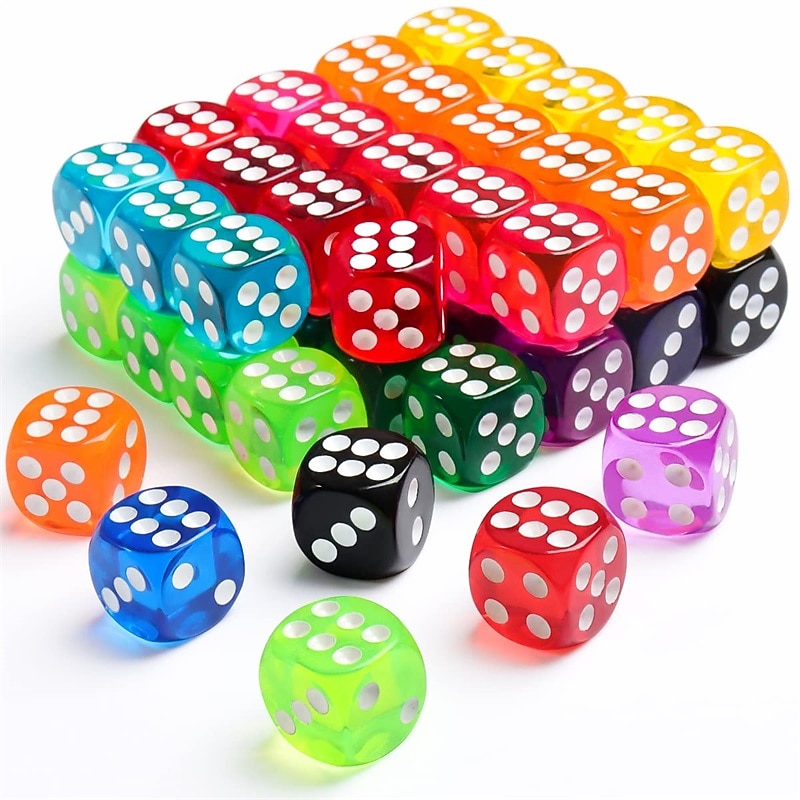 50 Pieces Colored Dice 6 Sided Dice for Board Games 14mm Bulk Dice for Math Learning Dice for Classroom