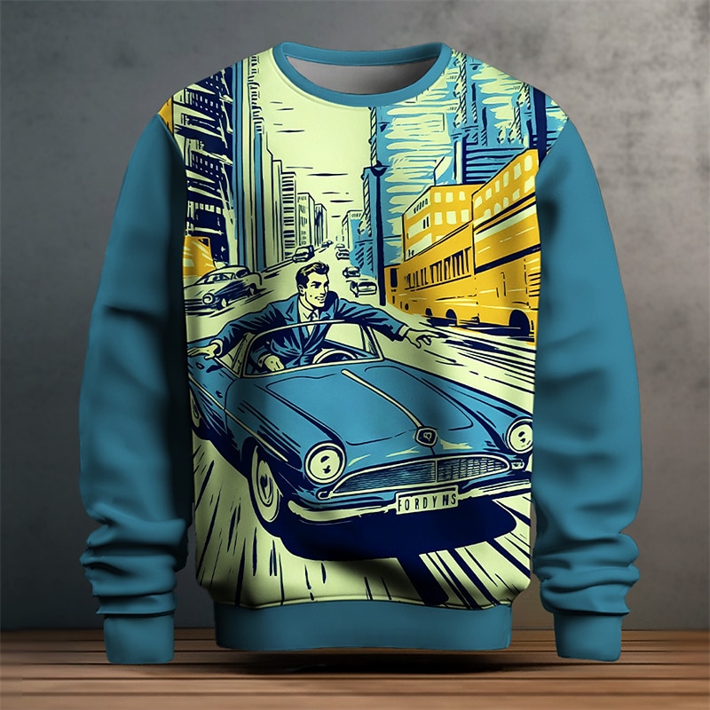 Men's Graphic Car Sweatshirts Golf Pullover Sweatshirt Long Sleeve Sweatshirt Crew Neck Fashion Daily Casual 3D Print Vacation Holiday Going out Print Spring &  Fall3