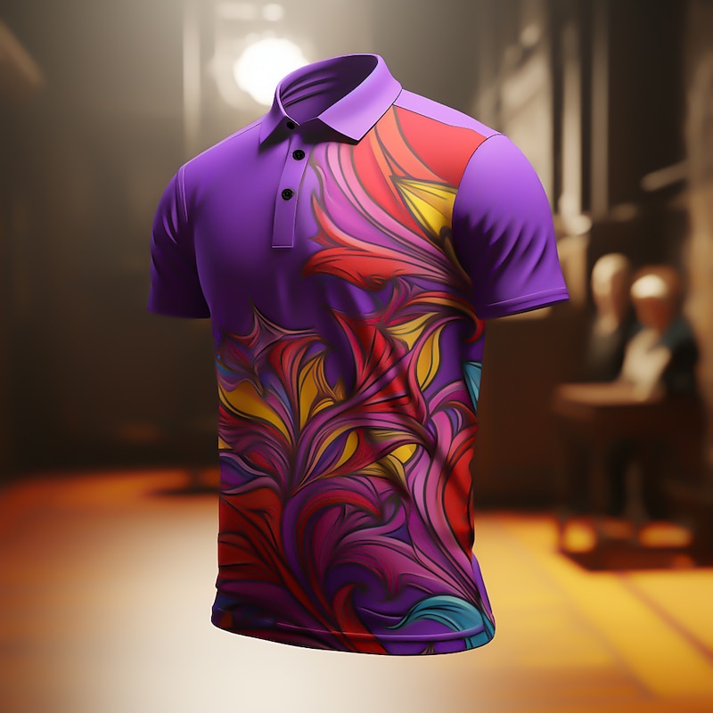 Carnival Leaf Symbol Men's Abstract Print 3D Golf Polo Outdoor Daily Wear Streetwear Mardi Gras Polyester Short Sleeve Turndown Polo Shirts Mint Green Light Purple Spring & Summer S M L Micro-elastic3