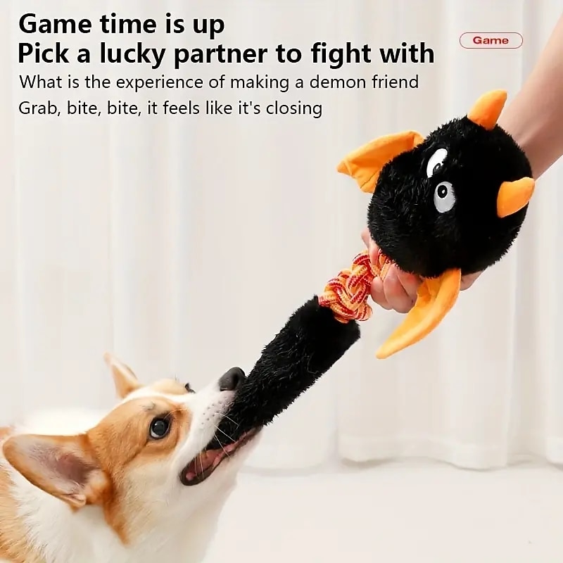1pc Cute Devil Design Pet Grinding Teeth Squeaky Plush Toy Durable Chew Toy For Dog Interactive Supply2