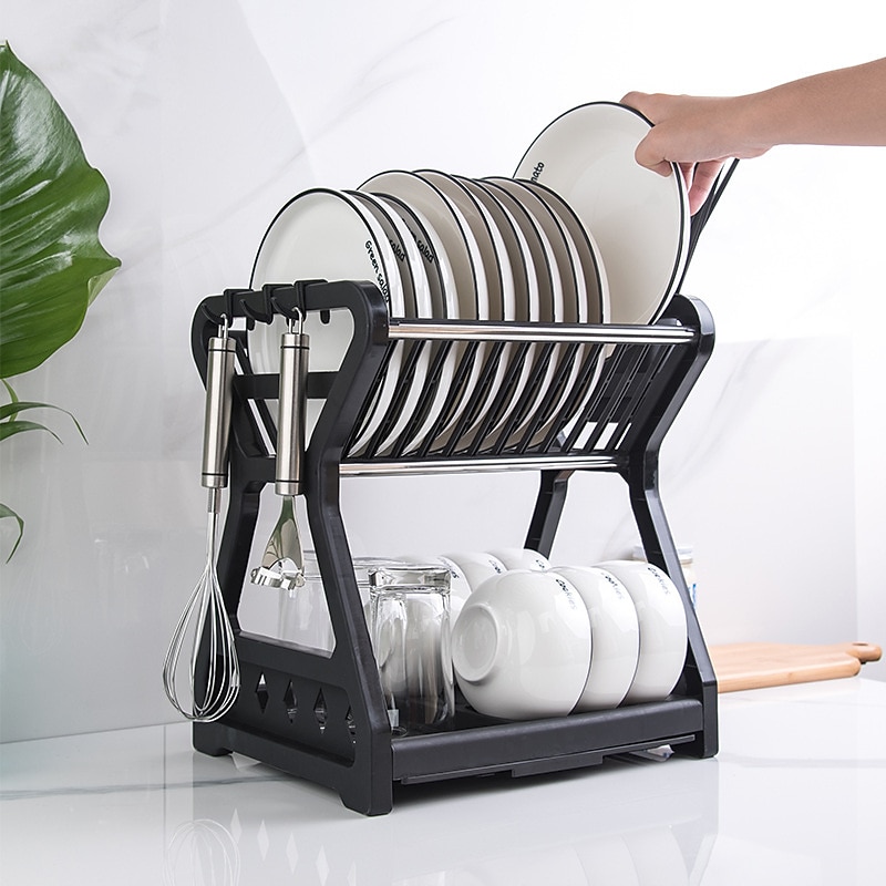 Dish Drainer Dish Drying Rack Kitchen Storage Double Layer Dish Drainer Shelf Knife Fork Container Household Holder with Sink4