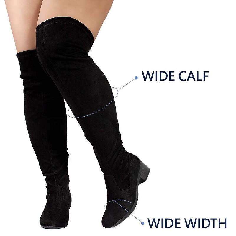 Women's Wide Calf Over-the-Knee Boots – Stretch Suede Low Heel Wide Width Thigh High Boots for Curvy Legs, Fall and Winter Casual Wear4