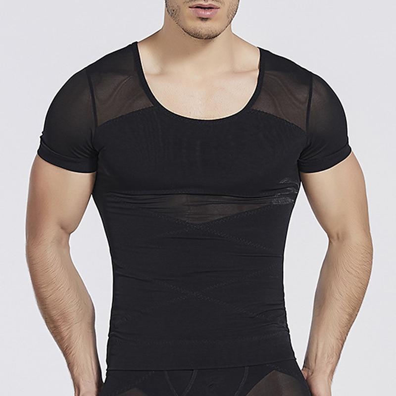 Men's T shirt Tee Compression Shirt Body Shaper Compression Tops Crew Neck Short Sleeve Sports & Outdoor Vacation Going out Casual Daily Quick dry Breathable Soft Plain Black White Activewear Fashion4
