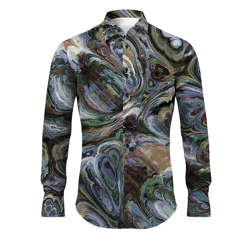 Men's Optical Illusion Geometric Pattern Shirt Button Up Shirt Long Sleeve Abstract Daily Wear Going out Spring & Summer Turndown Print Button-Down Yellow Red Blue Green Gray4