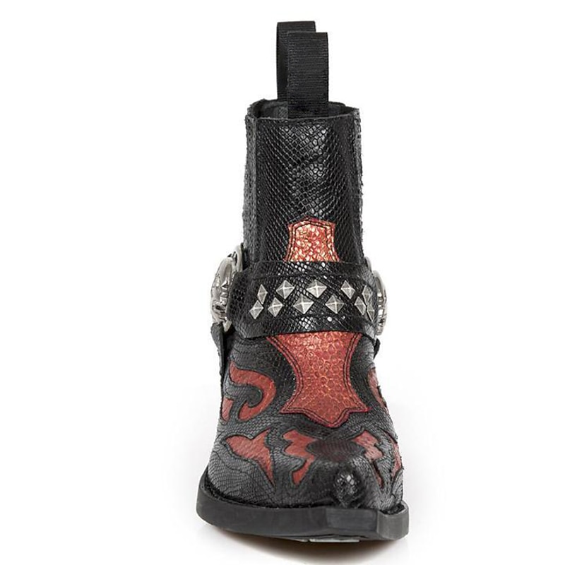 Men's Gothic Biker Boots with Snake Pattern and Skull Buckle – Western-Inspired Motorcycle Ankle Boots for Rock Concerts and Nightlife3