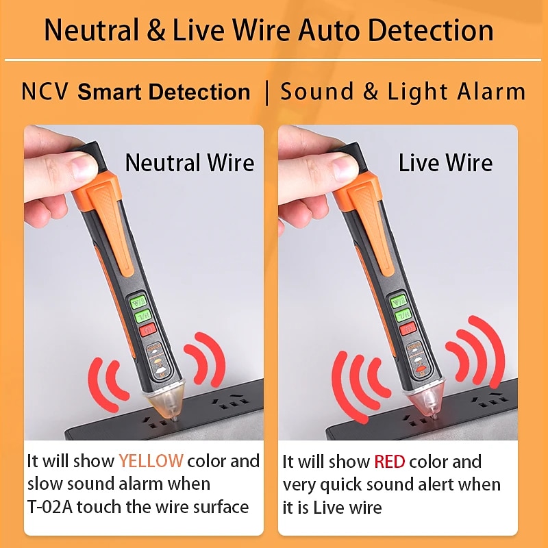 Non Contact Voltage Tester Pen Electrical Tools Electrical Tester AC 12-1000V/48V-1000V LED Flashlight Buzzer Alarm for Live/Null Wire Tester Judgment Wire Breakpoint Finder3