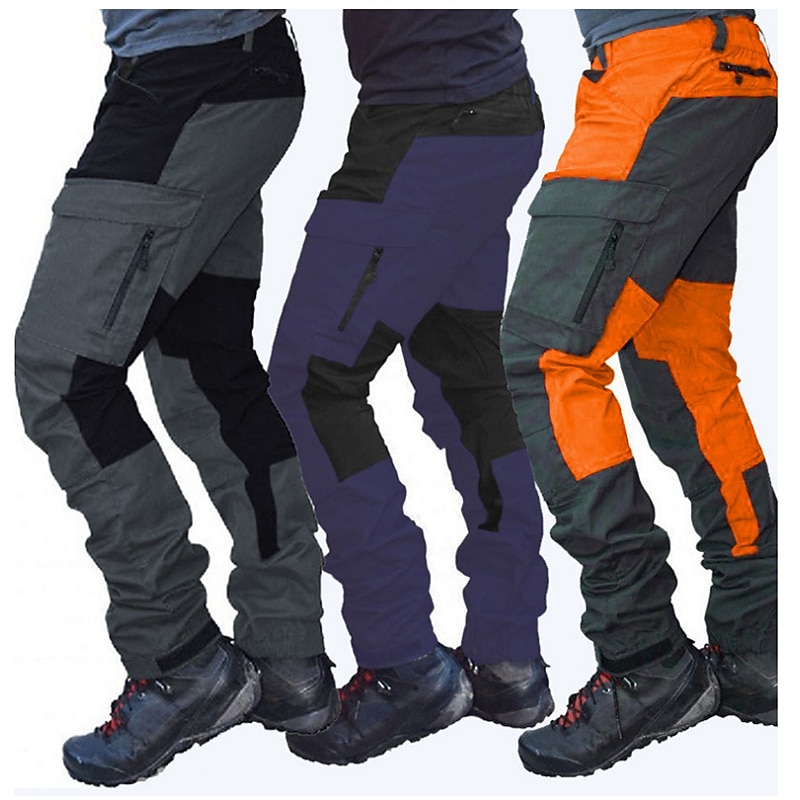 Men's Cargo Pants Cargo Trousers Combat Trousers Hiking Pants Buttons Multi Pocket Elastic Cuff Color Block Comfort Quick Dry Casual Daily Holiday Sports Fashion Purple Orange