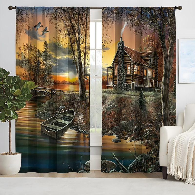 2 Panels Forest House Curtain Drapes Blackout Curtain For Living Room Bedroom Kitchen Window Treatments Thermal Insulated Room Darkening4