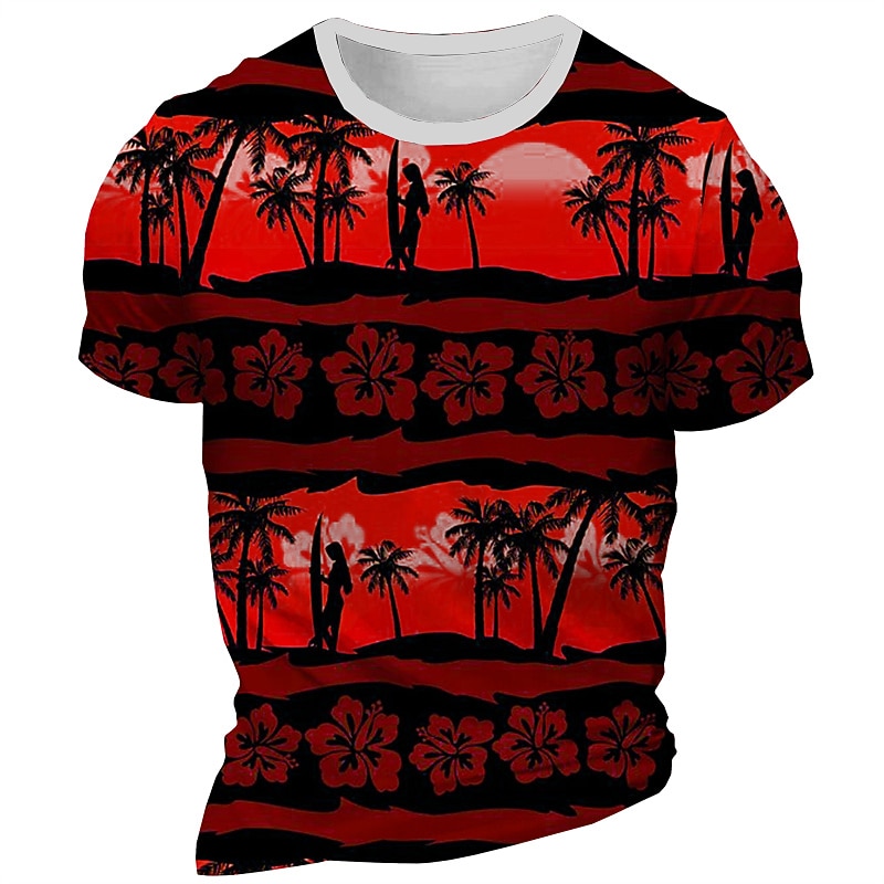 Men's Floral Graphic Palm Tree T Shirt Short Sleeve T shirt 3D Print Crew Neck Shirt Daily Designer Retro Vintage Sports Outdoor Hawaiian Holiday Yellow Blue Red Spring & Summer Clothing Apparel S M4