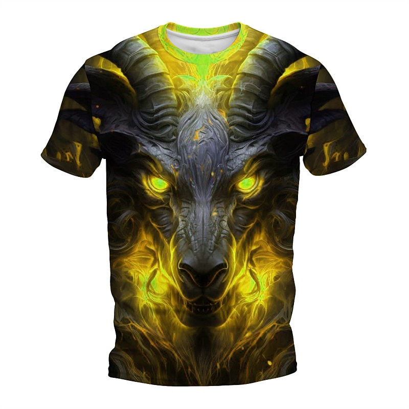 Men's Graphic Animal Flame T Shirt Short Sleeve T shirt 3D Print Crew Neck Shirt Daily Designer Retro Vintage Sports Outdoor Holiday Going out Yellow Purple Orange Spring & Summer Clothing Apparel S2