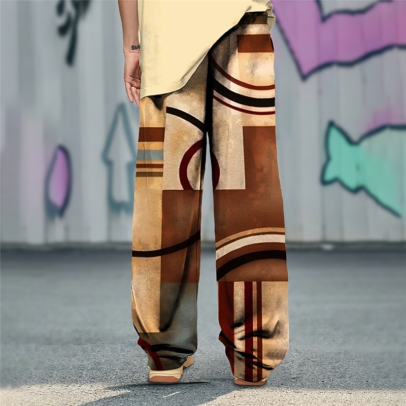 Geometry Casual Men's 3D Print Pants Trousers Outdoor Street Going out Polyester Pink Purple Brown S M L Mid Waist Elasticity Pants2