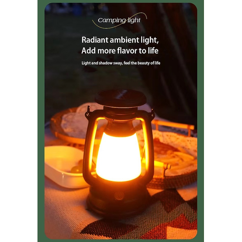 Retro Horse Lantern 3-Color LED Light Stepless Dimming Hanging Solar Rechargeable Outdoor Camping Light3