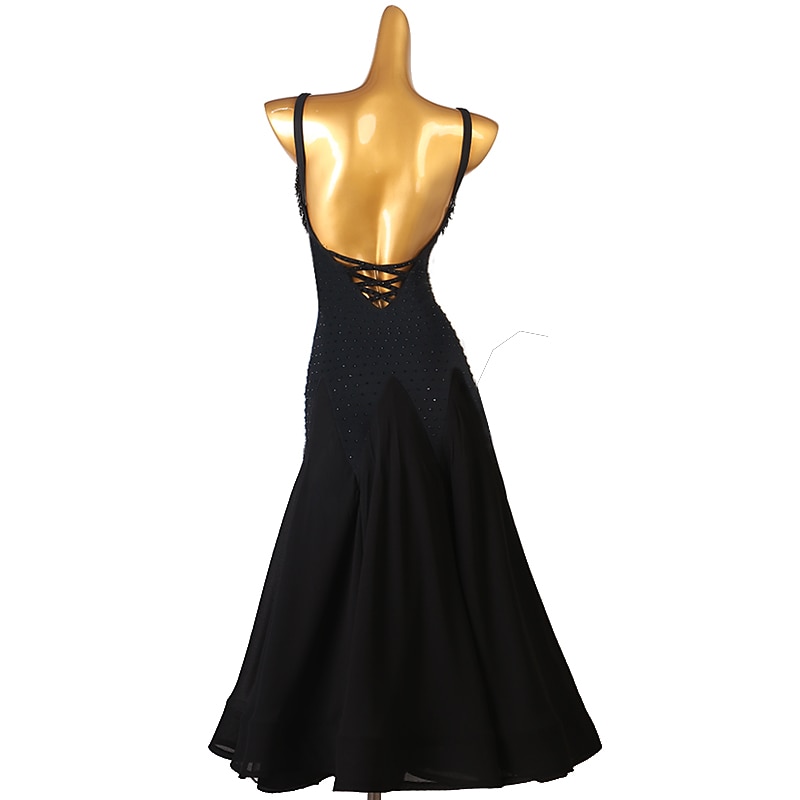 Ballroom Dance Dress Crystals / Rhinestones Women's Training Sleeveless High Chiffon Chinlon Tulle2