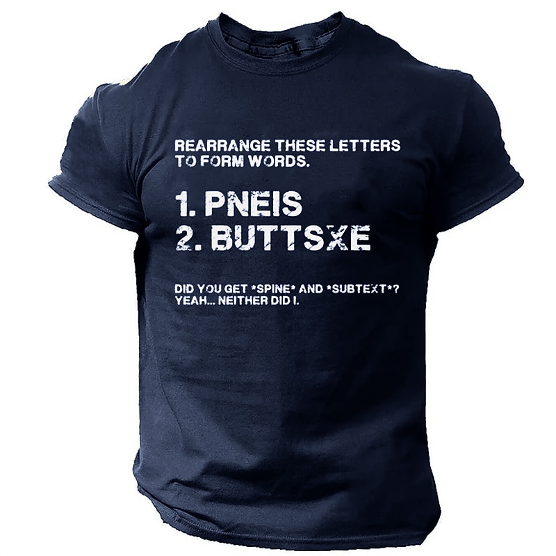 Men's Short Sleeve Funny Anagram Word Puzzle T-Shirt with PNEIS BUTTSXE Sarcastic Humor Graphic3