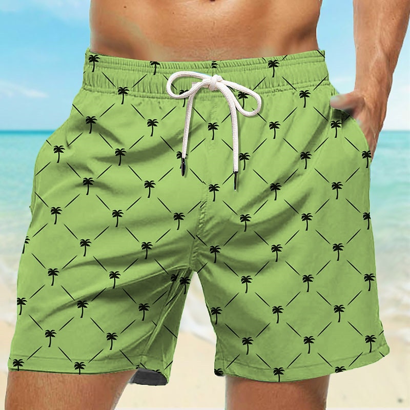 Men's Coconut Tree Geometric Pattern Swim Trunks Swim Shorts Board Shorts Mid Waist Hawaiian Casual Holiday Beach Drawstring with Mesh lining Elastic Waist Designer Clothing Apparel4