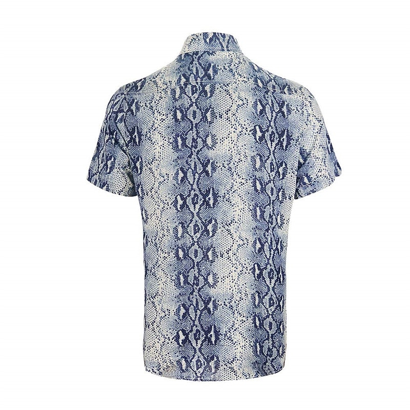 Men's Snake Skin Pattern Shirt Western Shirt Button Up Shirt Short Sleeve Abstract Daily Wear Going out Weekend Autumn / Fall Turndown Print Button-Down Navy Blue Blue Brown2
