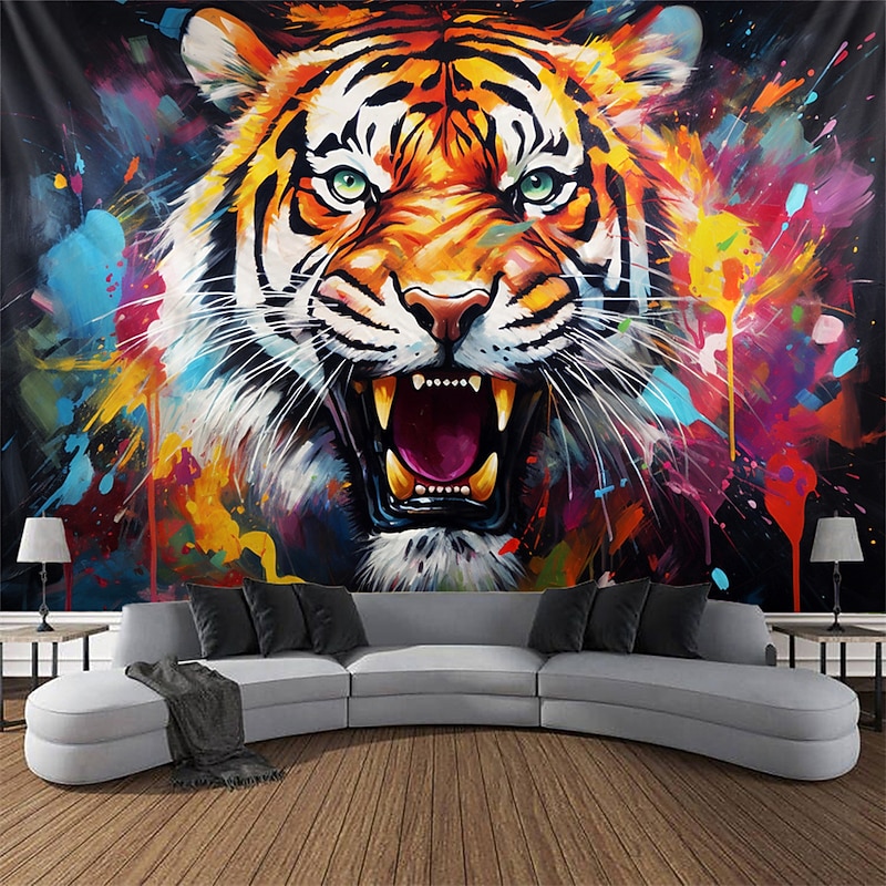 Blacklight Tapestry UV Reactive Glow in the Dark Glow Party Neon Tiger Animal Psychedelic Trippy Misty Hanging Tapestry Wall Art Mural for Living Room Bedroom4