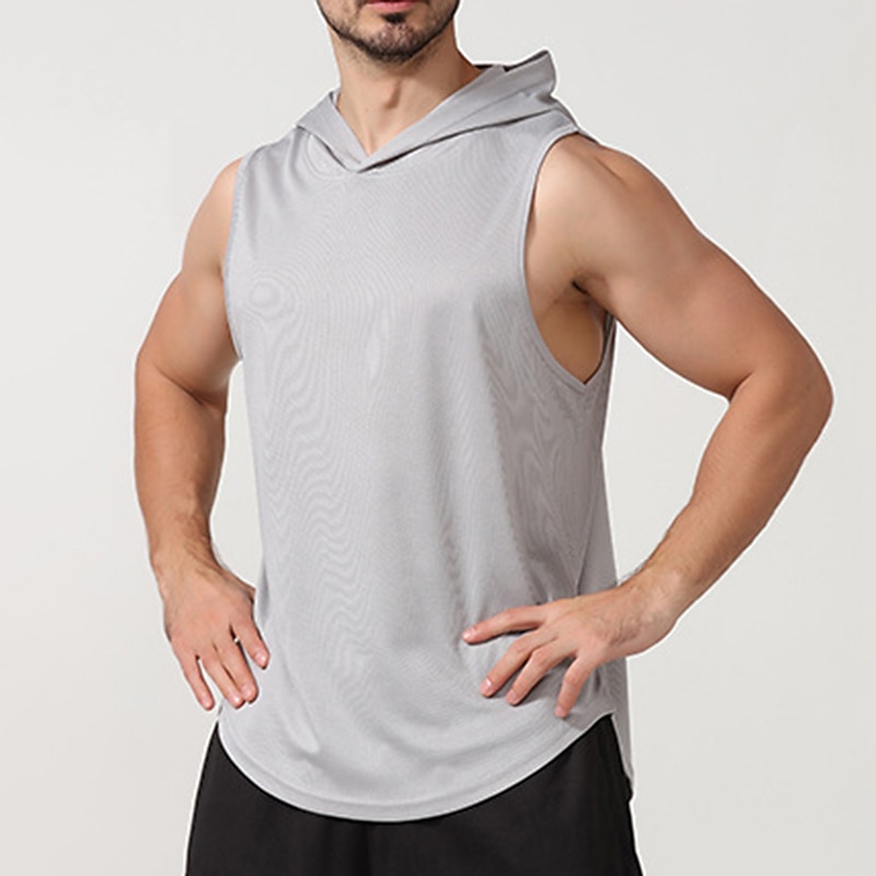 Men's Men Tops Tank Sleeveless Hoodie Hooded Sleeveless Sports & Outdoor Vacation Going out Casual Daily Gym Quick dry Breathable Soft Plain Black White Activewear Fashion Sport2