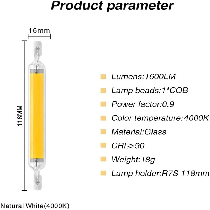 118mm 12W R7S LED Bulbs  80W Halogen Enquivalent  White Double Ended R7S LED J78 Flood Light 360 Beam Angle 220V Dimmable 3000K Warm White/6000W White for Landscape Light  (2Pcs)4