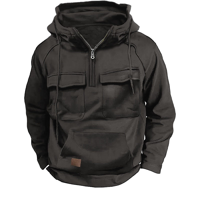 Men's Hoodie Quarter Zip Hoodie Tactical Black Army Green Blue Gray Hooded Plain Patchwork Pocket Sports & Outdoor Daily Holiday Streetwear Cool Casual Spring & Fall Clothing Apparel Hoodies