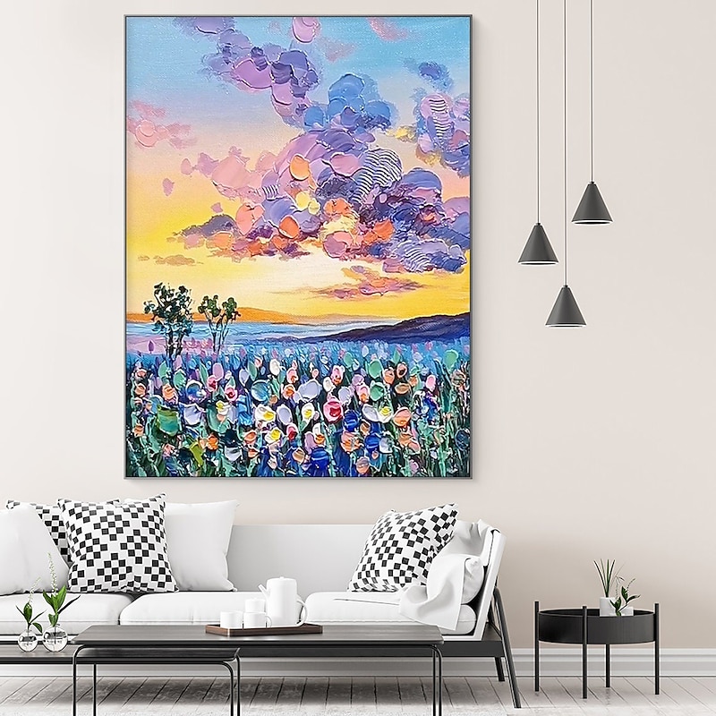 Hand Painted Wall Art landscape painting handmade knife flower oil painting nature home decoration abstract nature painting for living room decoration art painting ready to hang or canvas