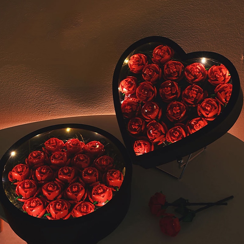 Women's Day Gifts Qixi Gift Heart-shaped Cuddle Bucket Immortal Flower Building Block Flower Rose Assembly Gift Boudoir Expressing Love Flower Box Valentine's Day Mother's Day Gifts for MoM2