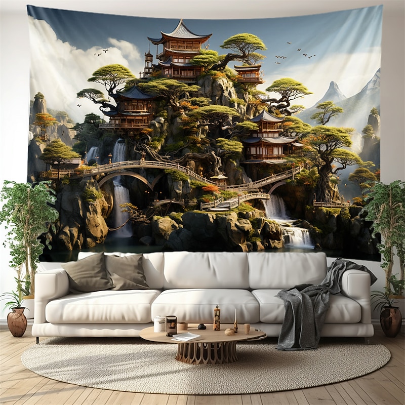 Chinese Style Garden Hanging Tapestry Wall Art Large Tapestry Mural Decor Photograph Backdrop Blanket Curtain Home Bedroom Living Room Decoration3
